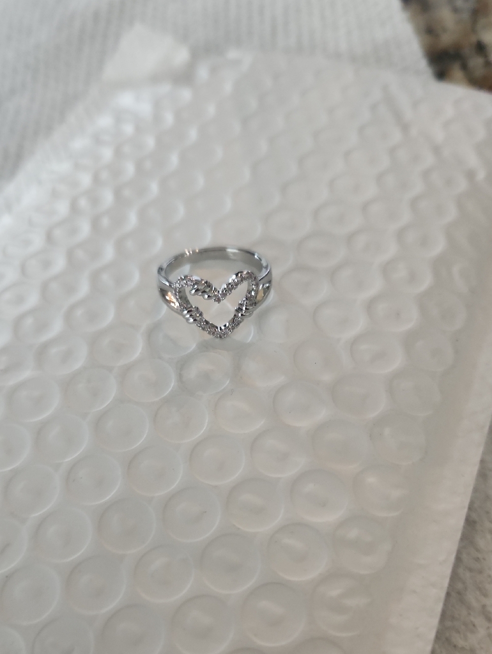 Silver Heart Outline Ring with Sparkling Stones